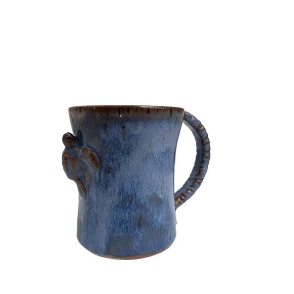 SeaTurtle Stoneware Coffee Mug Blue Drip Glaze Enamel Art Pottery Signed - Picture 11 of 13